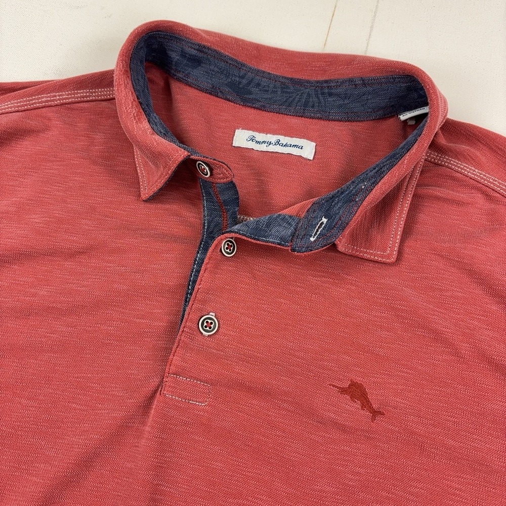 Tommy Bahama Polo Shirt Mens 1XB Big Red Solid Knit Short Sleeve Logo Casual